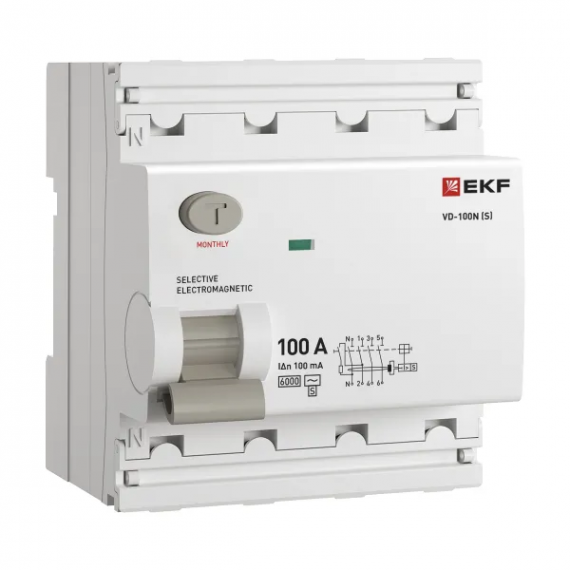 Фотография товара 'EKF E1046MS100100 Выключатель дифференциального тока ВД-100N (S) 4P 100А 100мА тип AC эл-мех 6кА'