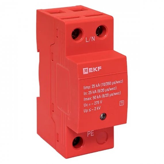 Фотография товара 'EKF spd-t1-1p Устройство защиты от импульсных перенапряжений Класс 1 Iimp 25kA'