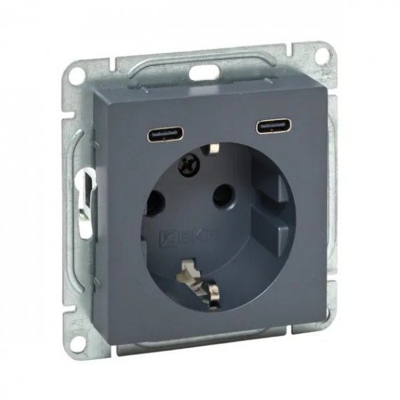 Фотография товара 'EKF UP1-SOG-111-2USBC Механизм розетки с USB-C - 2шт, 16А, с заземлением, со шторками'