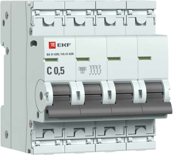 Фотография товара 'EKF M63640T5C Автоматический выключатель 4P 0,5А (C) 6кА ВА 47-63N PROxima'