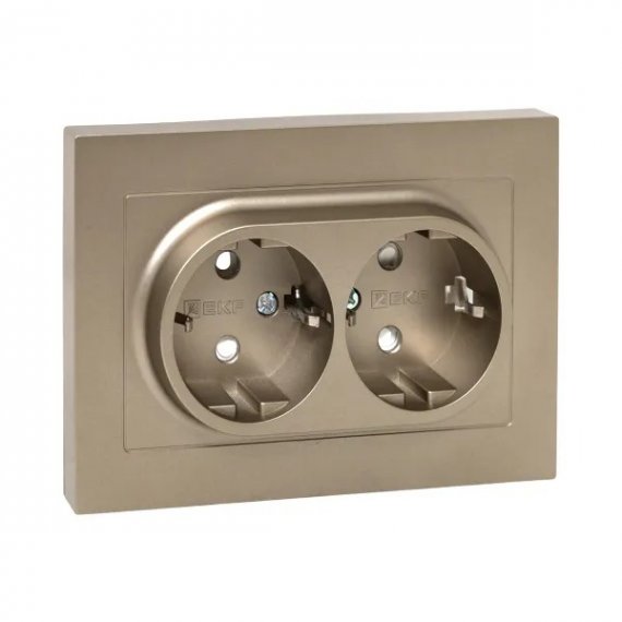 Фотография товара 'EKF UP1-SOC-211 Механизм розетки двойной, 16А, с заземлением, со шторками, с рамкой'