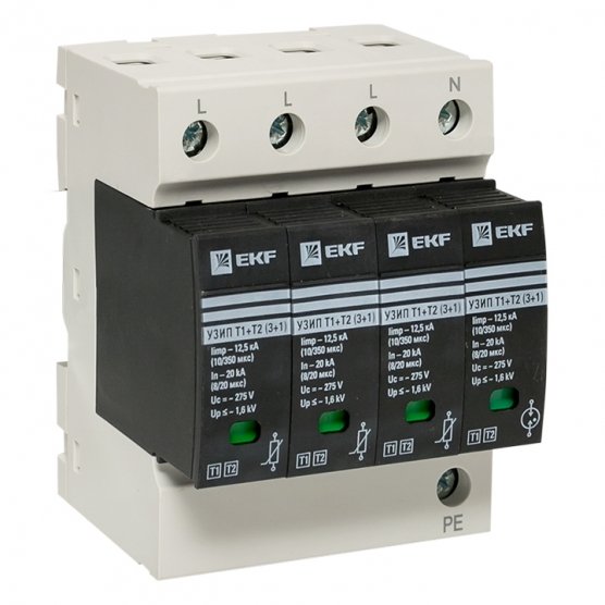 Фотография товара 'EKF OV12-31-506 Устройство защиты Т1+Т2; Iimp-12,5kA; In-20kA; Uc-275В; 3+1'