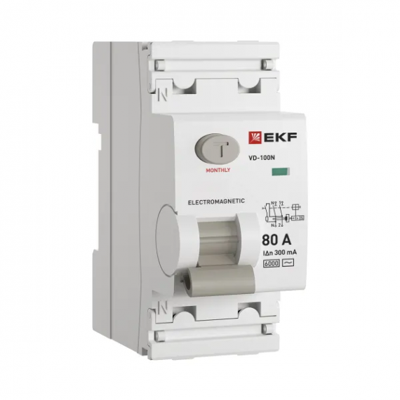 Фотография товара 'EKF E1026M80300 Выключатель дифференциального тока ВД-100N 2P 80А 300мА тип AC эл-мех 6кА'