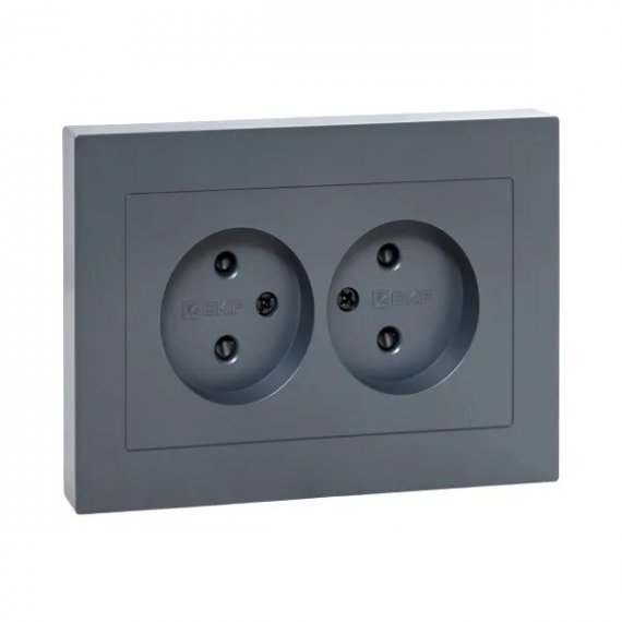 Фотография товара 'EKF UP1-SOG-201 Механизм розетки двойной, 16А, без заземления, со шторками, с рамкой'