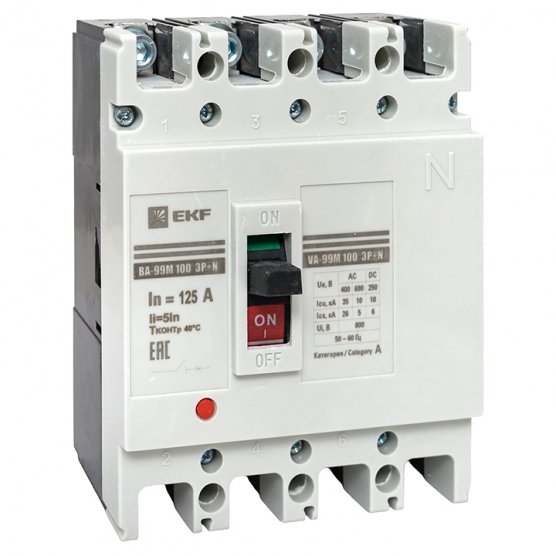 Фотография товара 'EKF mccb99-4P5In100-125m Выключатель автоматический ВА-99М 100/125А 4P 5In 35кА'