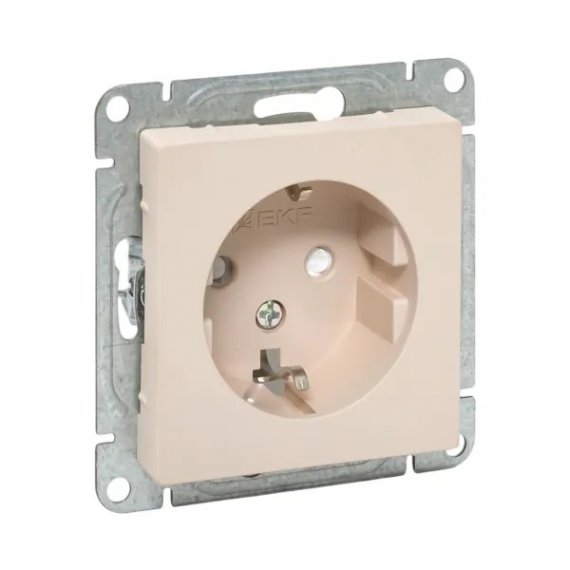 Фотография товара 'EKF UP1-SOI-111 Механизм розетки, 16А, с заземлением, со шторками, кремовый Эпика'