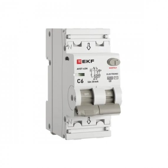 Фотография товара 'EKF D63N26E6C30 Автоматический выключатель дифференциального тока АВДТ-63N 1P+N 6А'