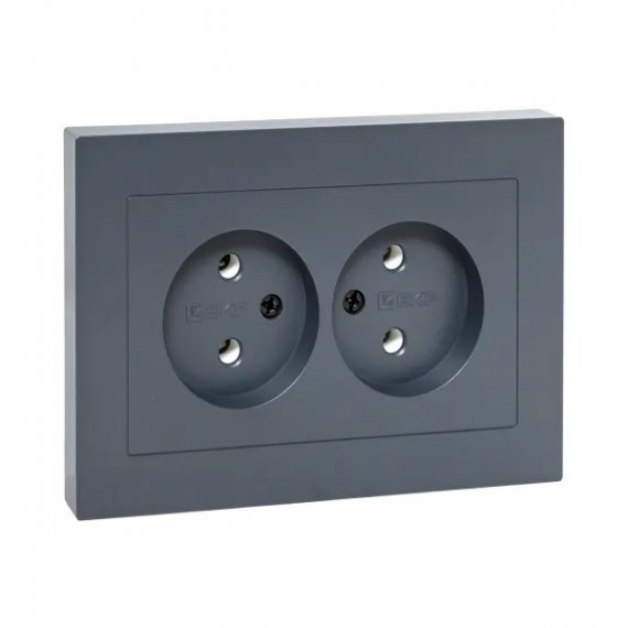 Фотография товара 'EKF UP1-SOG-200 Механизм розетки двойной, 16А, без заземления, без шторок, с рамкой'