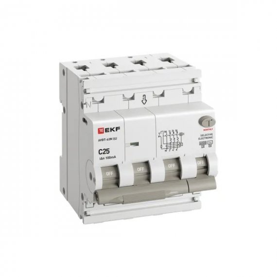 Фотография товара 'EKF D63N46ES25C100 Автоматический выключатель дифференциального тока АВДТ-63N 3P+N (S) 25А'