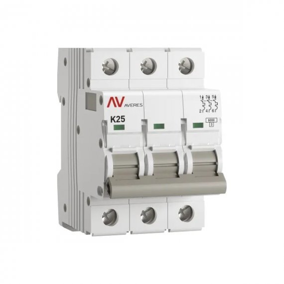 Фотография товара 'EKF mcb6-3-25K-av Выключатель автоматический AV-6 3P 25A (K) 6kA'