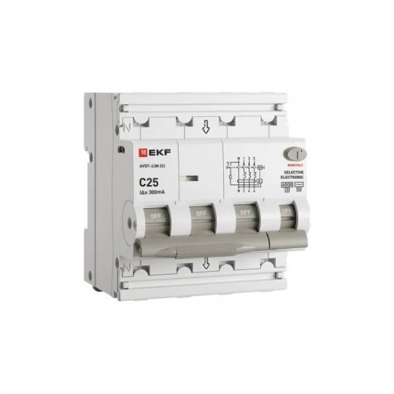 Фотография товара 'EKF D63N46ES25C300 Автоматический выключатель дифференциального тока АВДТ-63N 3P+N (S) 25А'