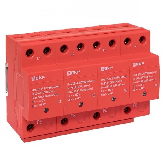 Фотография товара 'EKF spd-t1-4p Устройство защиты от импульсных перенапряжений Класс 1 Iimp 25kA'