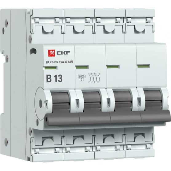 Фотография товара 'EKF M636413B Автоматический выключатель 4P 13А (B) 6кА ВА 47-63N PROxima'