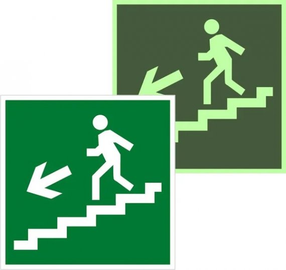 Фотография товара 'EKF an-e-14-f Знак наклейка E14 "Направление к эвакуационному выходу по лестнице вниз налево" (200x200)'