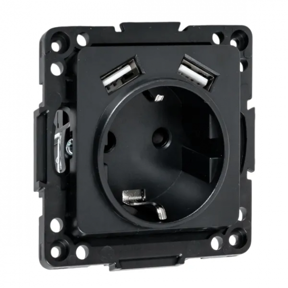 Фотография товара 'EKF EZR16-2USB-typeA Стокгольм Механизм Розетки 1-местной с/з, USB 2A 16А'