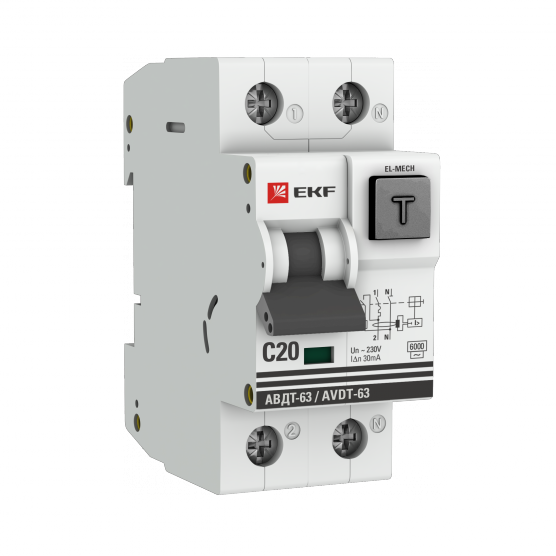 Фотография товара 'EKF DA63-20-30-AC Дифференциальный автомат АВДТ-63 20А/30мА'