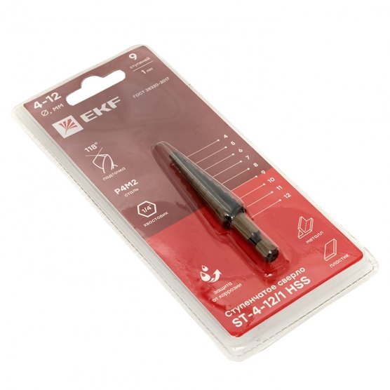 Фотография товара 'EKF ST-4-12/1 Ступенчатое сверло HSS'