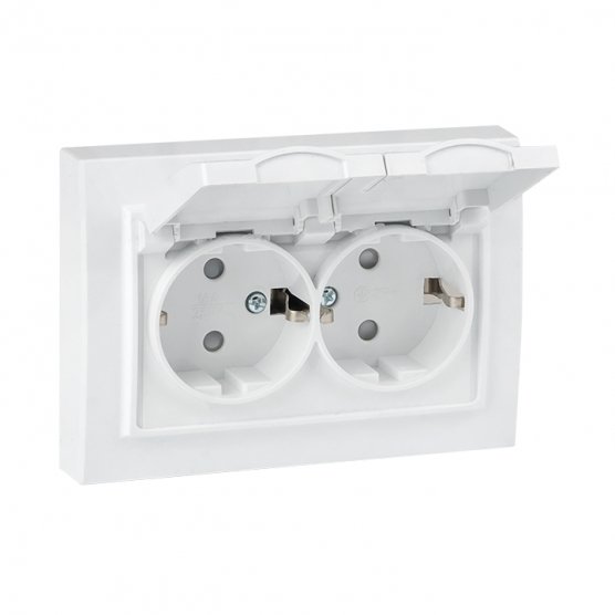 Фотография товара 'EKF ERR16-129-200-44 Минск Розетка 2-местная СП с/з с крышкой 16А'