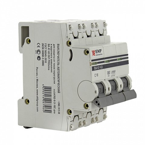 Фотография товара 'EKF Автоматический выключатель 3P 10А (C) 6кА ВА 47-63 PROxima mcb4763-6-3-10C-pro'