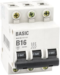 Фотография товара 'EKF Автоматический выключатель 3P 10А (B) 4,5кА ВА 47-29 Basic mcb4729-3-10-B'