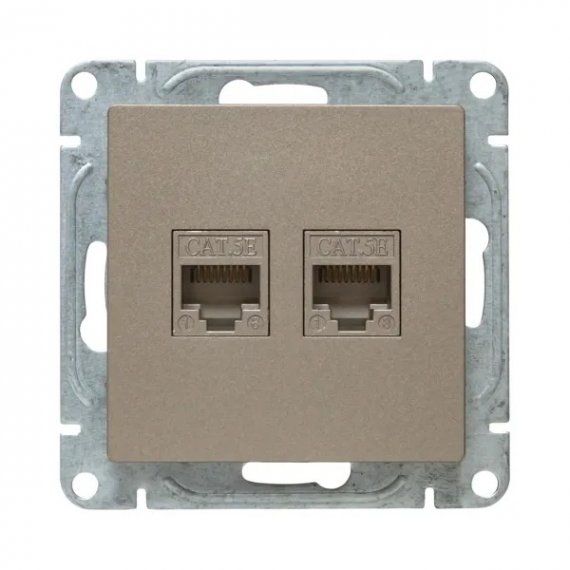 Фотография товара 'EKF UP1-SOC-2RJ45-5 Механизм розетки RJ45 - 2шт, (cat5), шампань Эпика'