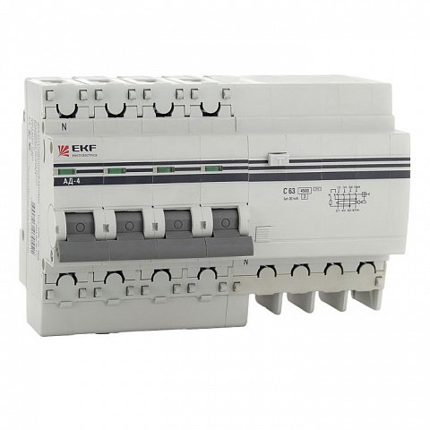 Фотография товара 'EKF Дифференциальный автомат (характеристика C, AC, электронный, защита 270В) 4,5кА PROxima DA4-63-100-pro'