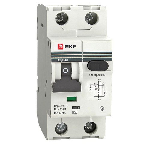 Фотография товара 'EKF Дифференциальный автомат АВДТ (характеристика C, электронный тип A) 6кА PROxima DA63-63-100e'