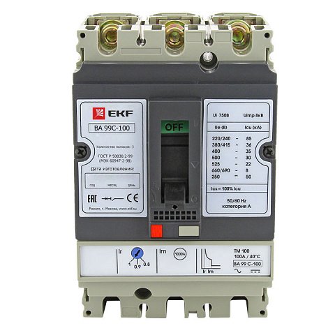 Фотография товара 'EKF Выключатель автоматический ВА-99C (Compact NS) 100/63А 3P 36кА PROxima mccb99C-100-63'