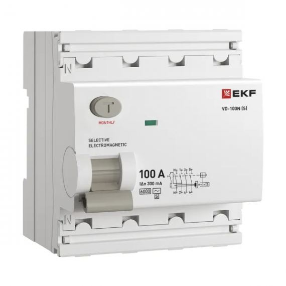 Фотография товара 'EKF E1046MS100300 Выключатель дифференциального тока ВД-100N (S) 4P 100А 300мА тип AC эл-мех 6кА'