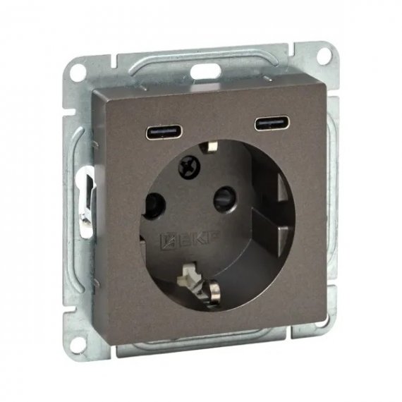 Фотография товара 'EKF UP1-SOM-111-2USBC Механизм розетки с USB-C - 2шт, 16А, с заземлением, со шторками'